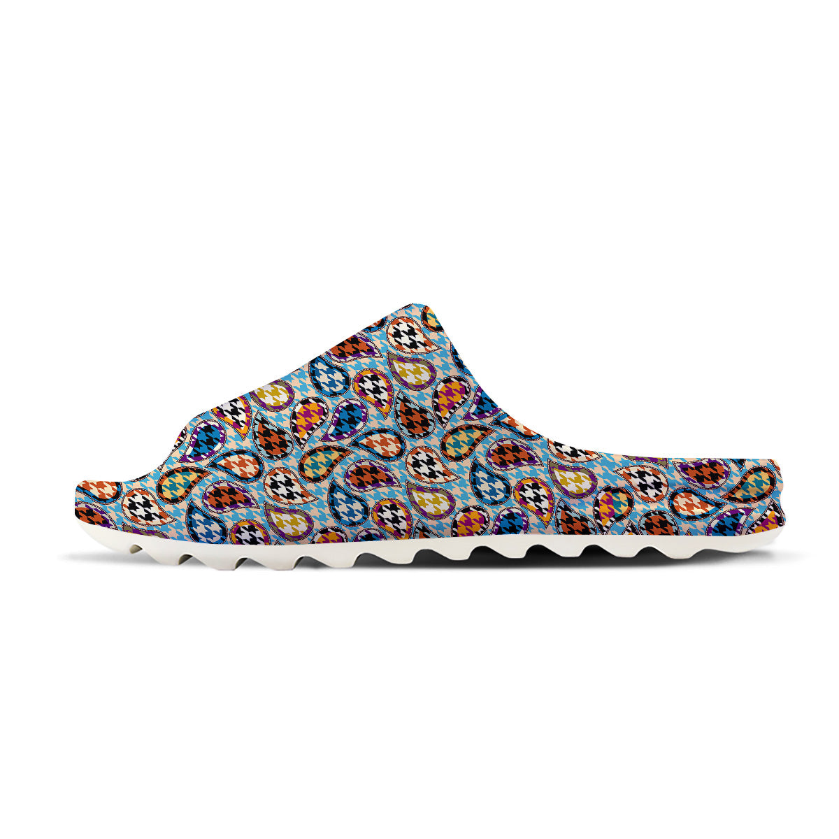 Houndstooth And Paisley Print Pattern Sandals-grizzshop