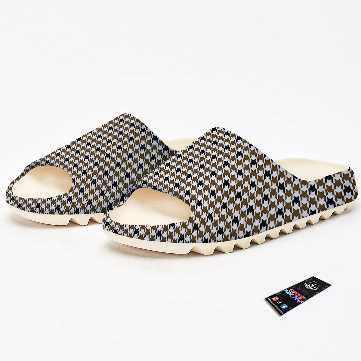 Houndstooth Black And Brown Print Sandals-grizzshop