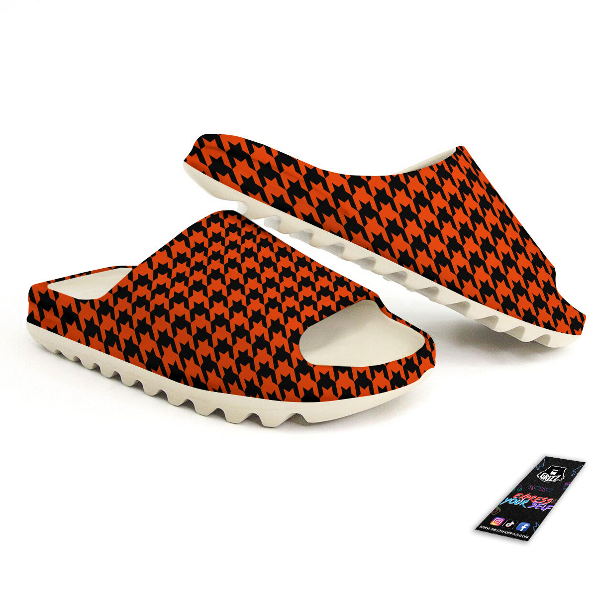 Houndstooth Black And Orange Print Sandals-grizzshop