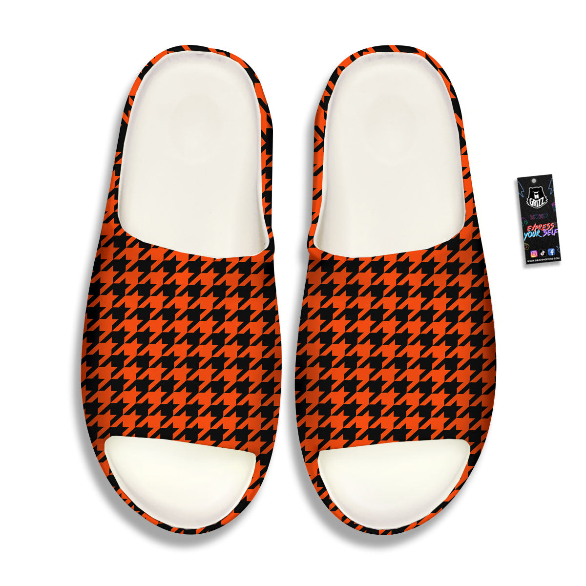 Houndstooth Black And Orange Print Sandals-grizzshop