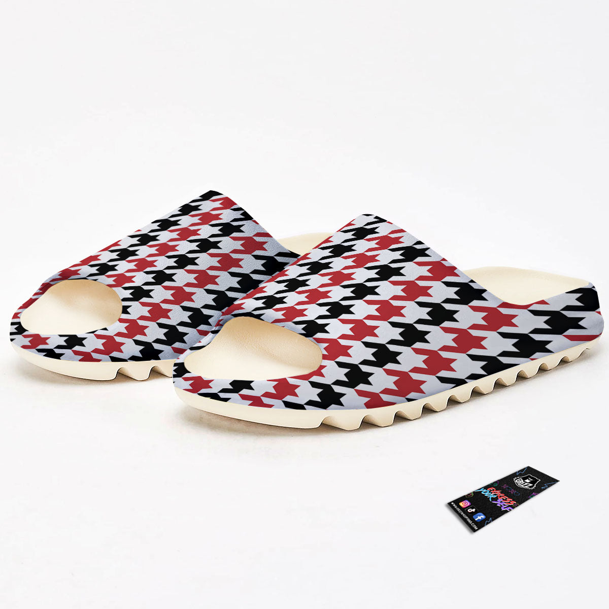 Houndstooth Black And Red Print Pattern Sandals-grizzshop
