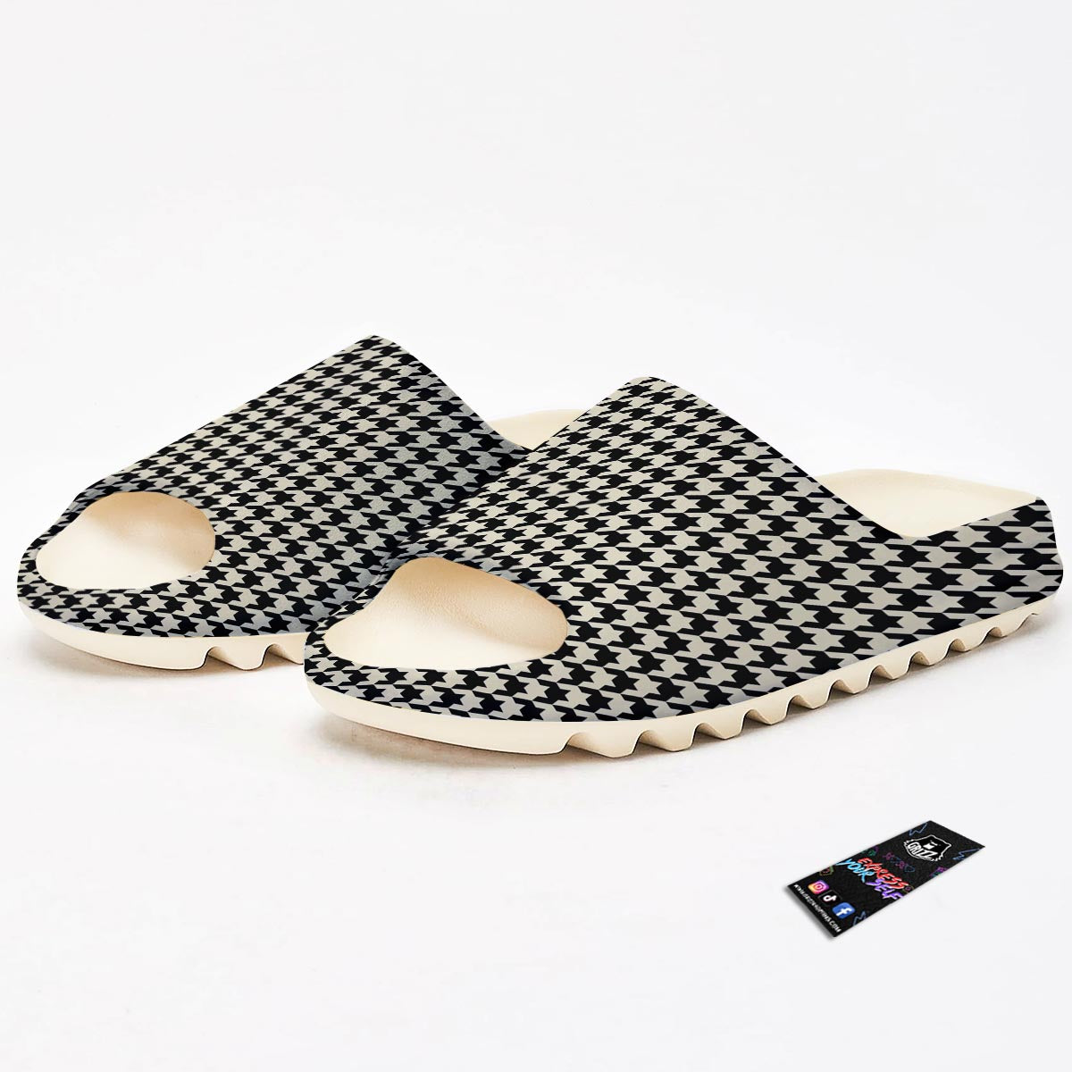 Houndstooth Black And Tan Print Pattern Sandals-grizzshop