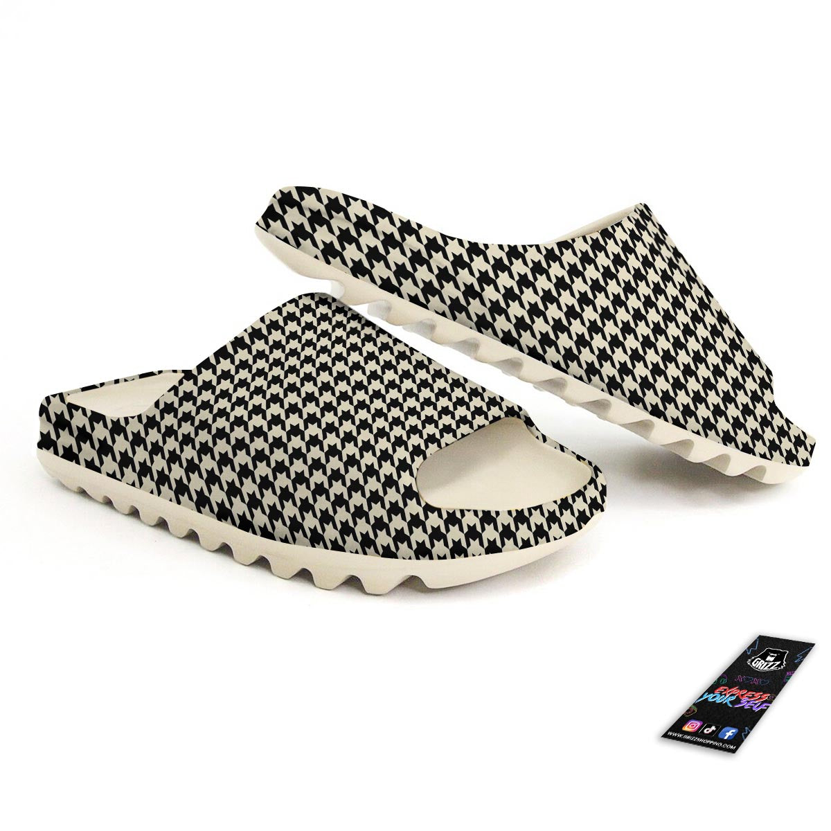 Houndstooth Black And Tan Print Pattern Sandals-grizzshop