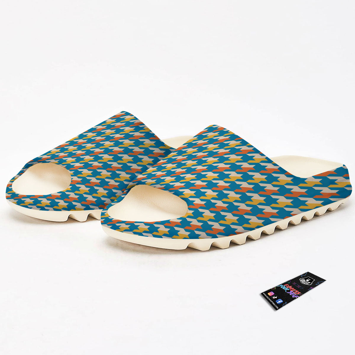 Houndstooth Blue And Orange Print Sandals-grizzshop
