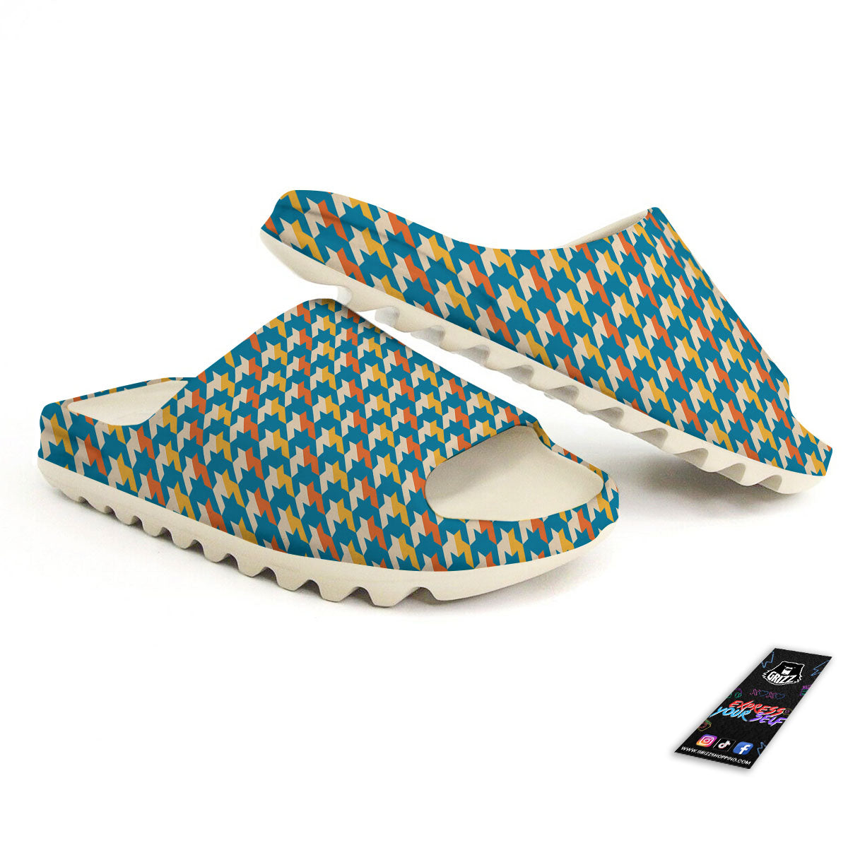 Houndstooth Blue And Orange Print Sandals-grizzshop