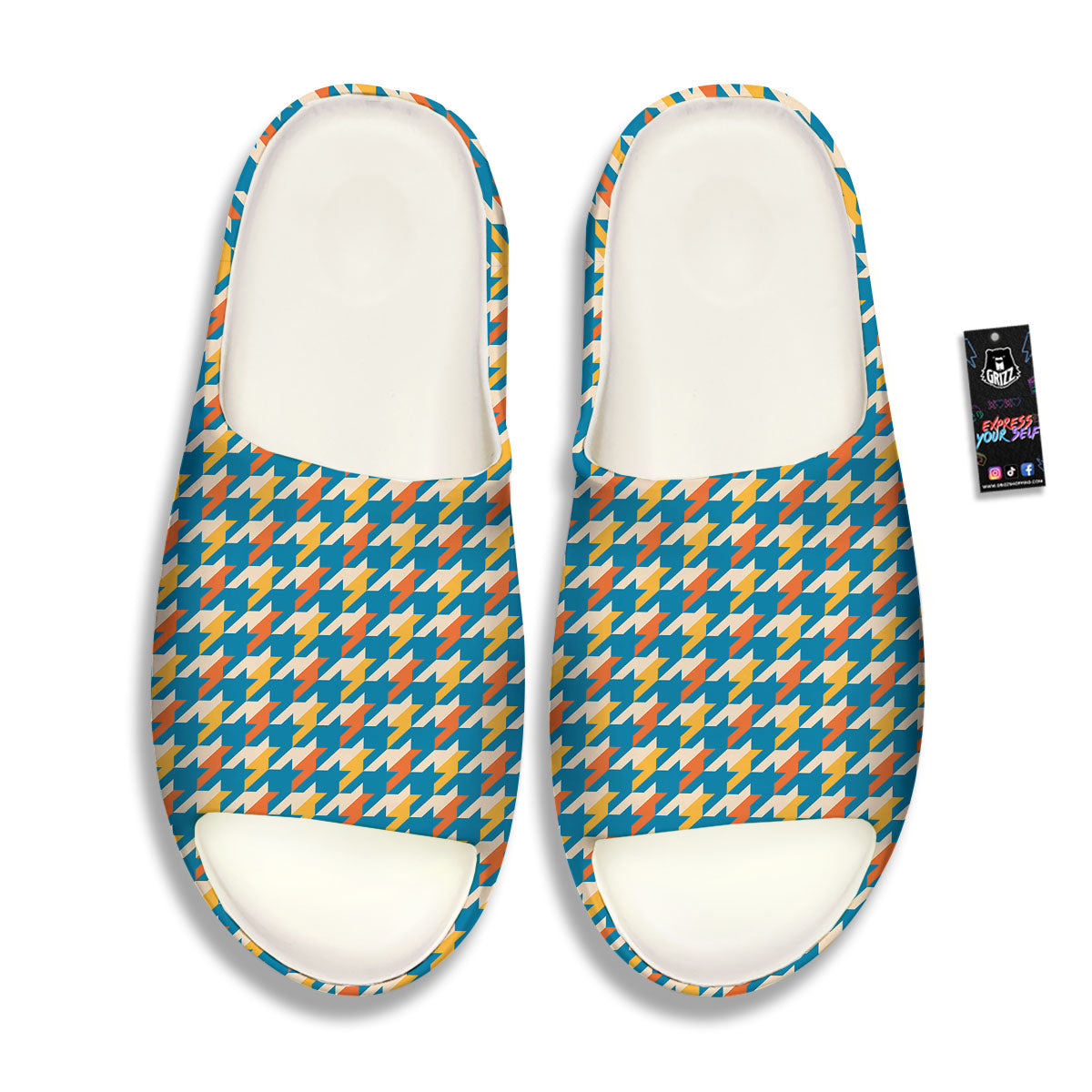 Houndstooth Blue And Orange Print Sandals-grizzshop