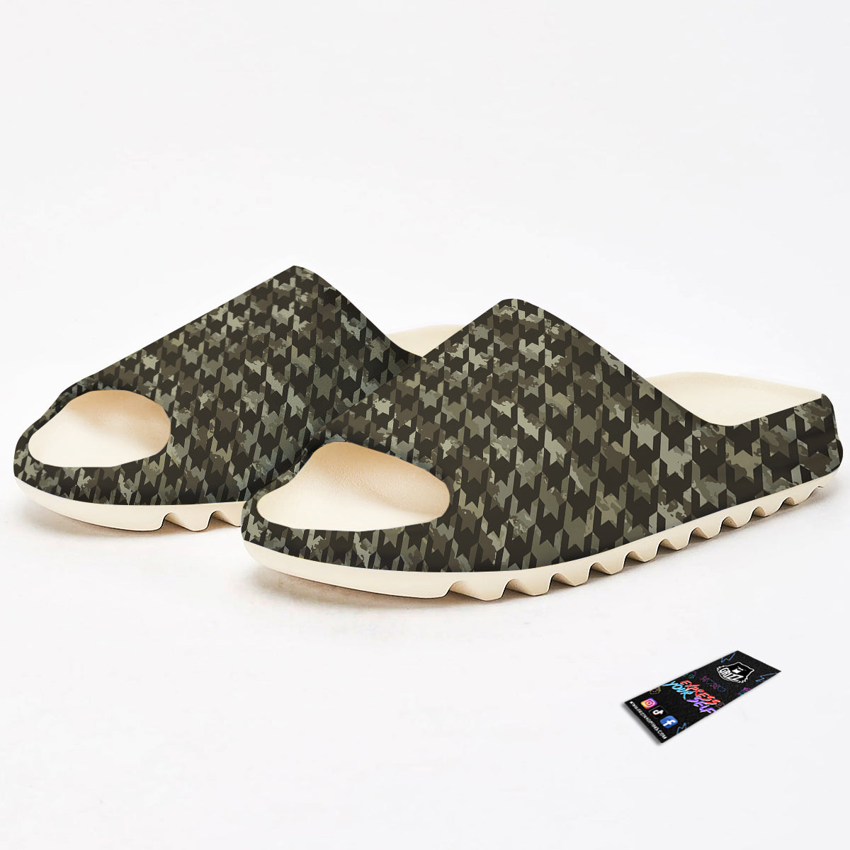 Houndstooth Camouflage Green Print Pattern Sandals-grizzshop