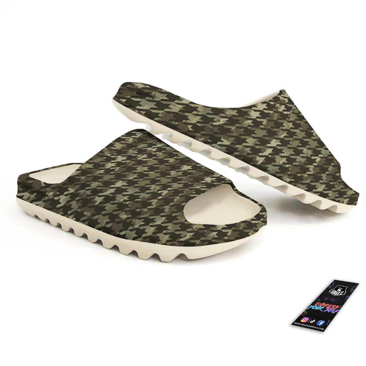 Houndstooth Camouflage Green Print Pattern Sandals-grizzshop