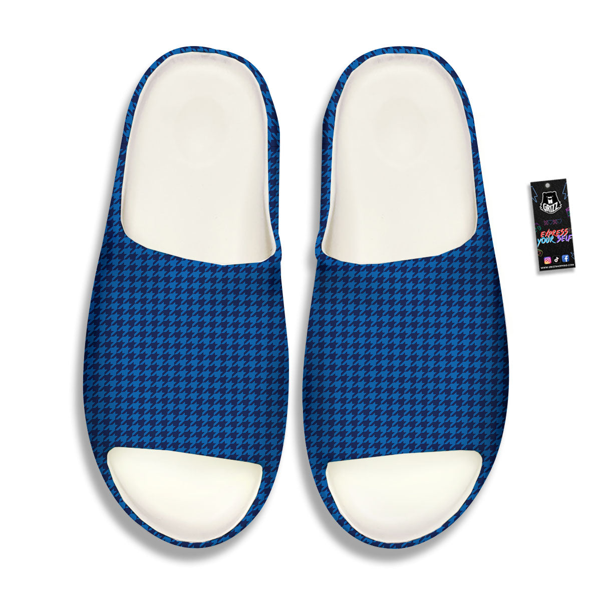 Houndstooth Deep Blue Print Pattern Sandals-grizzshop