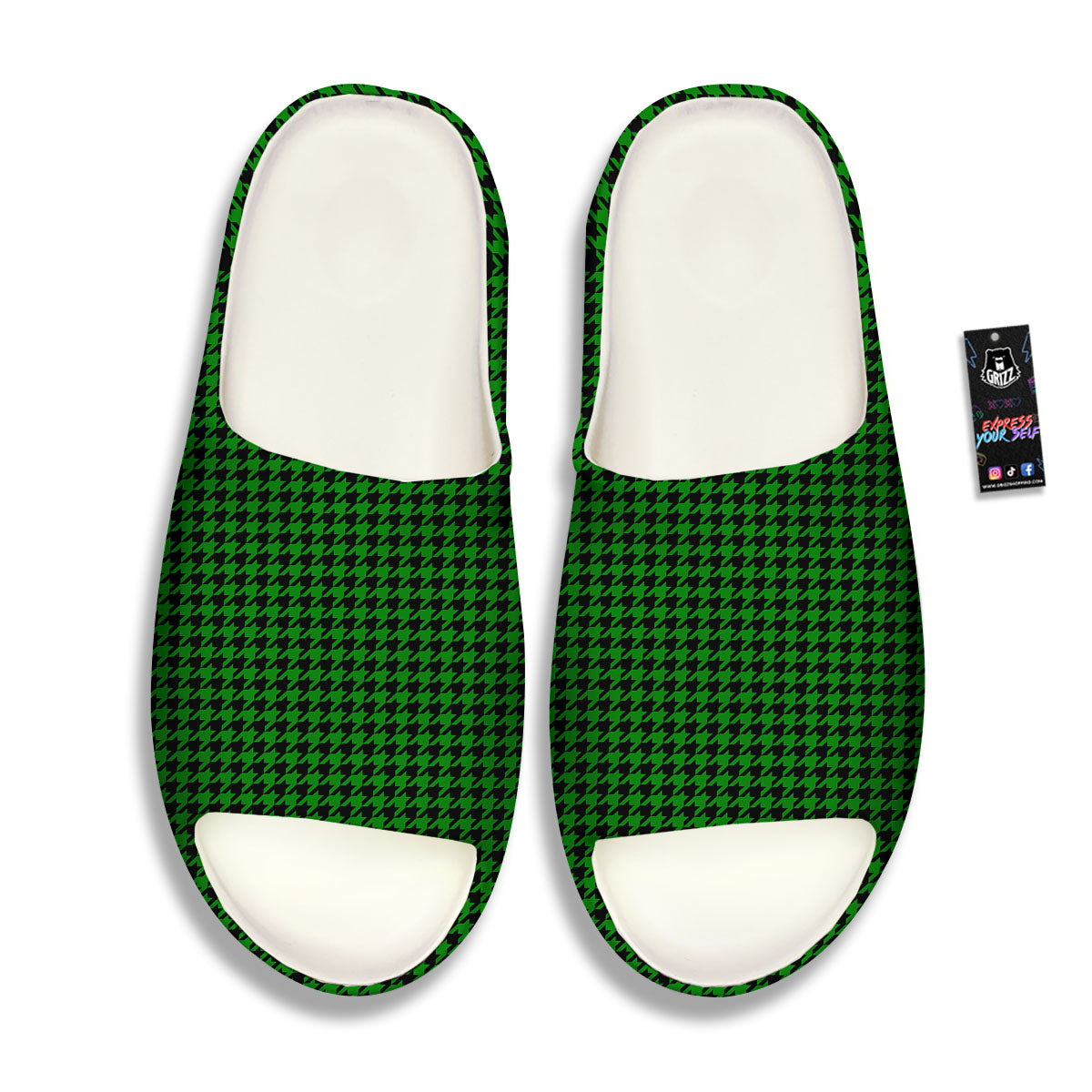 Houndstooth Deep Green Print Pattern Sandals-grizzshop