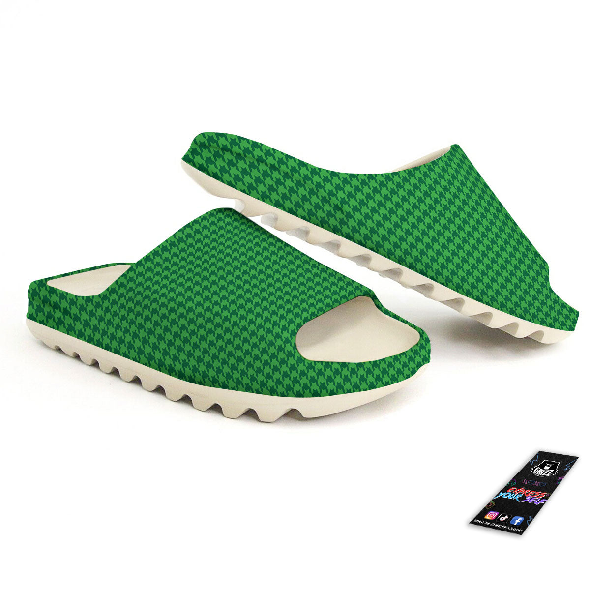Houndstooth Green Print Pattern Sandals-grizzshop