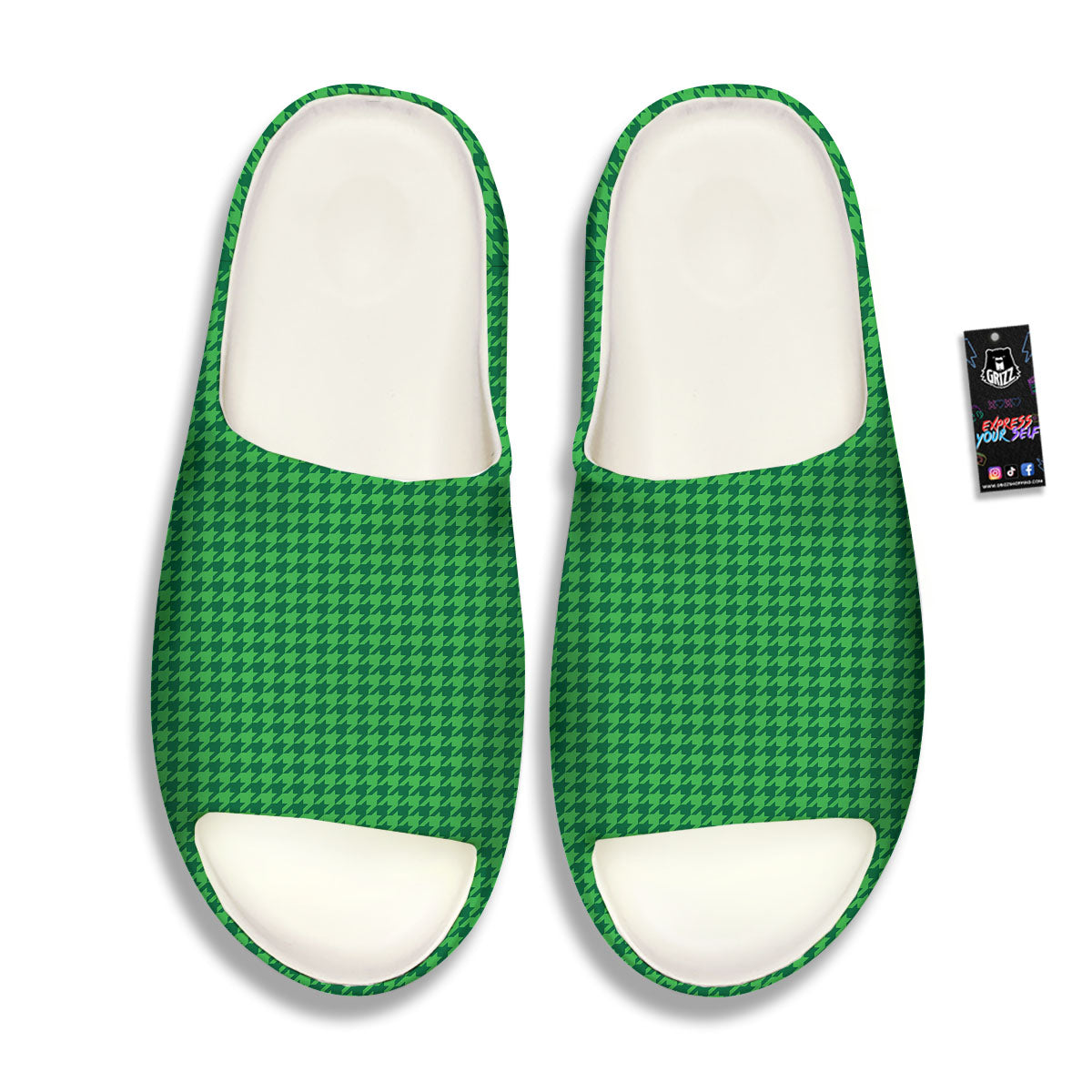Houndstooth Green Print Pattern Sandals-grizzshop