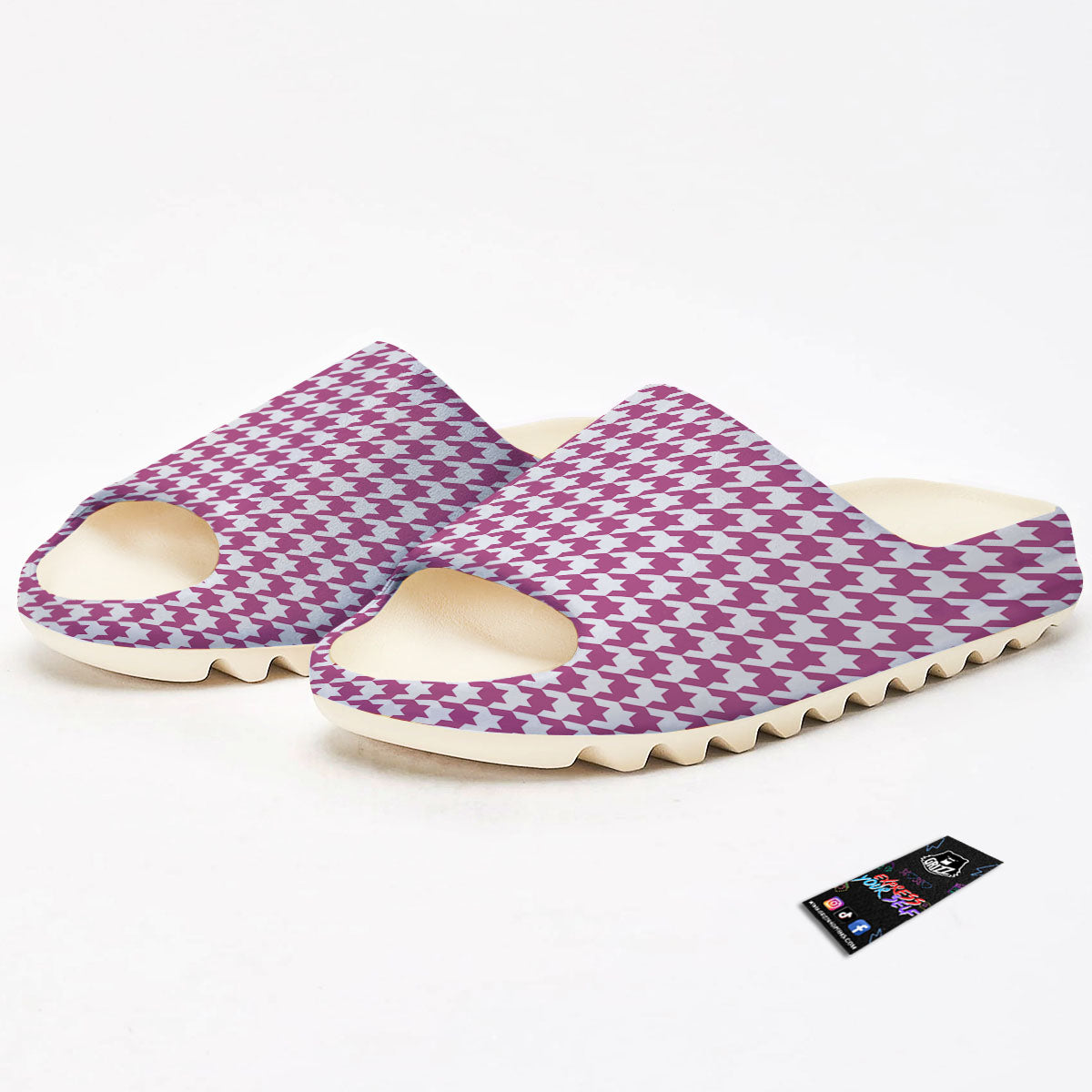 Houndstooth Pink Print Pattern Sandals-grizzshop
