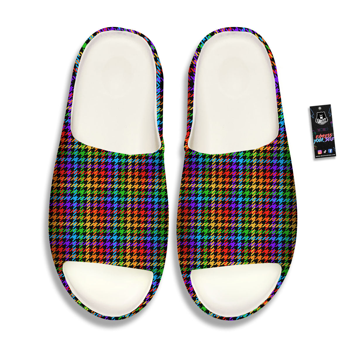 Houndstooth Rainbow Print Pattern Sandals-grizzshop