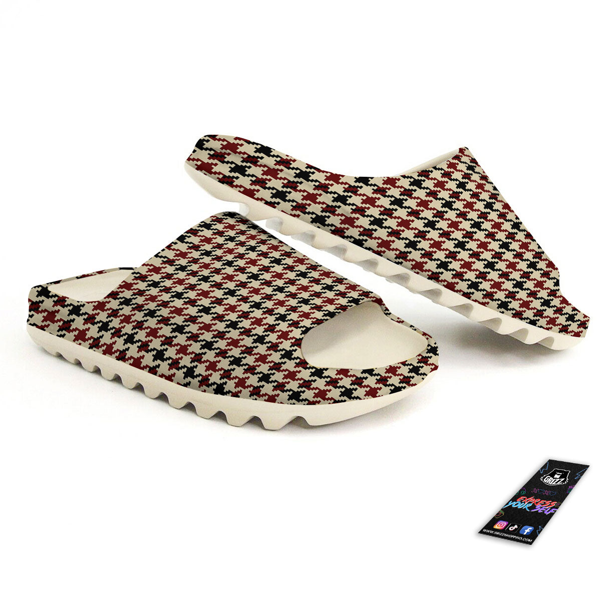 Houndstooth Red Brown Print Pattern Sandals-grizzshop