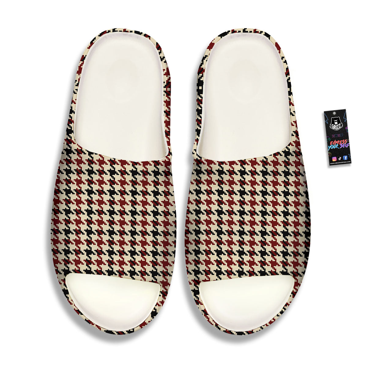 Houndstooth Red Brown Print Pattern Sandals-grizzshop