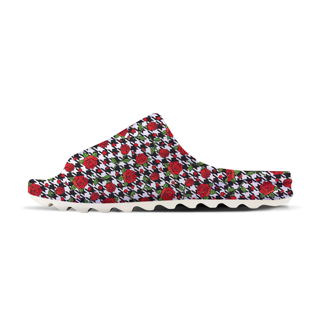 Houndstooth Red Roses Print Pattern Sandals-grizzshop