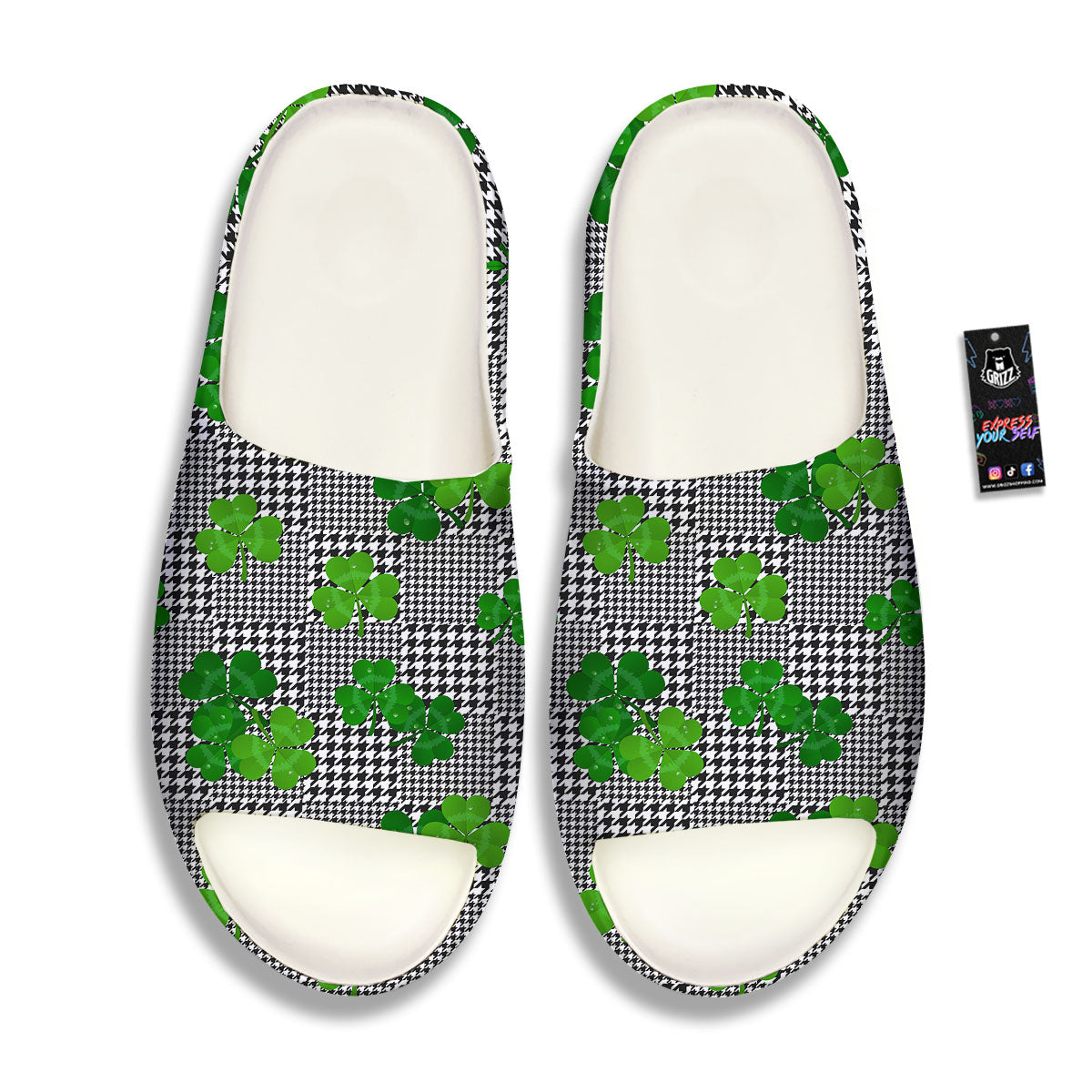 Houndstooth Shamrocks Print Pattern Sandals-grizzshop