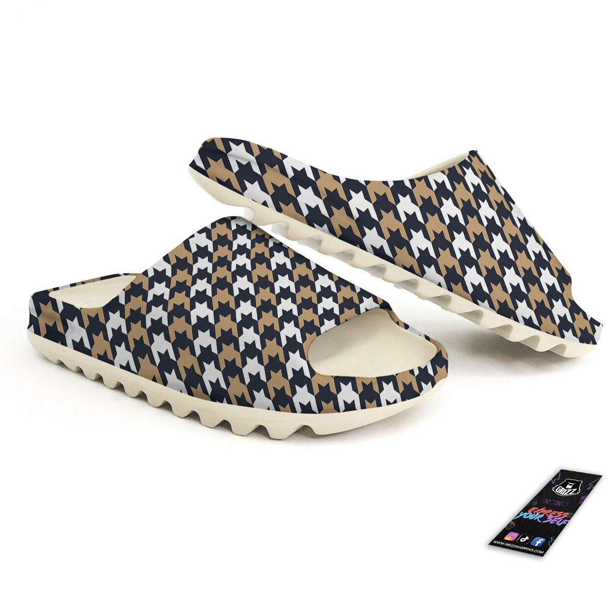Houndstooth Tan And Brown Print Pattern Sandals-grizzshop