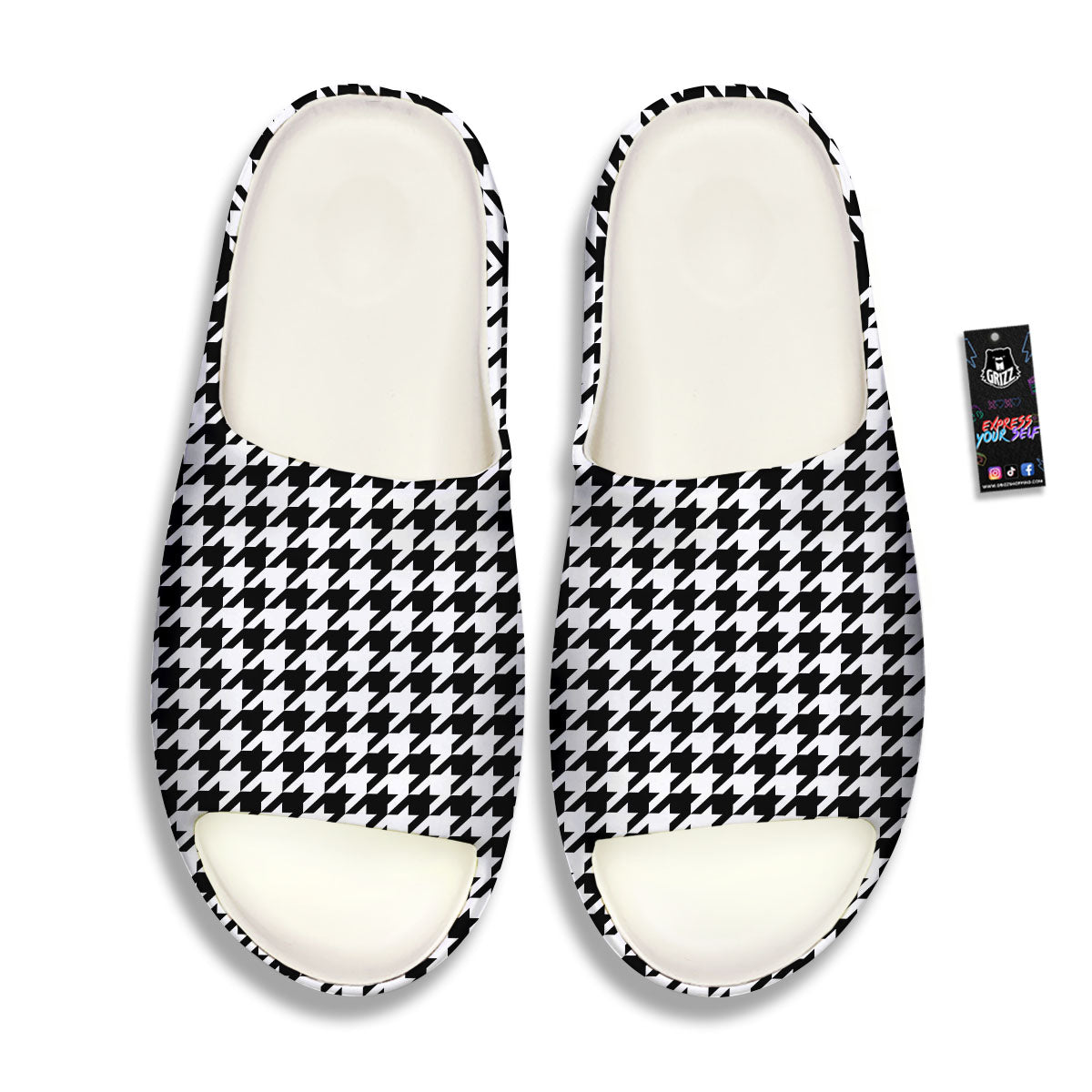 Houndstooth White And Black Print Sandals-grizzshop