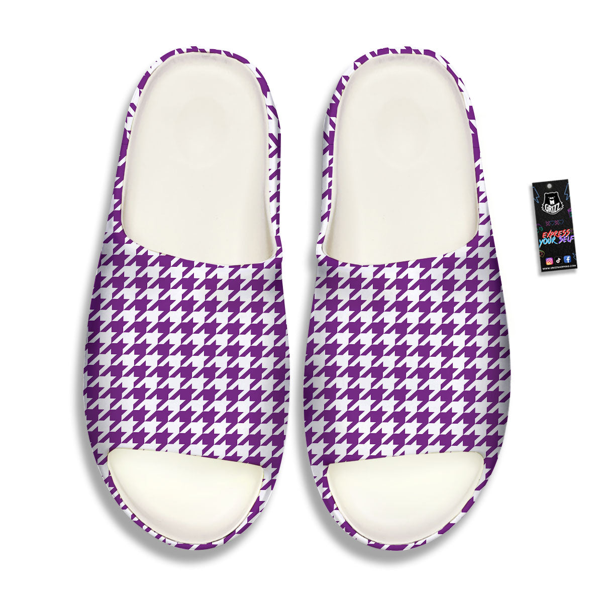 Houndstooth White And Purple Print Sandals-grizzshop