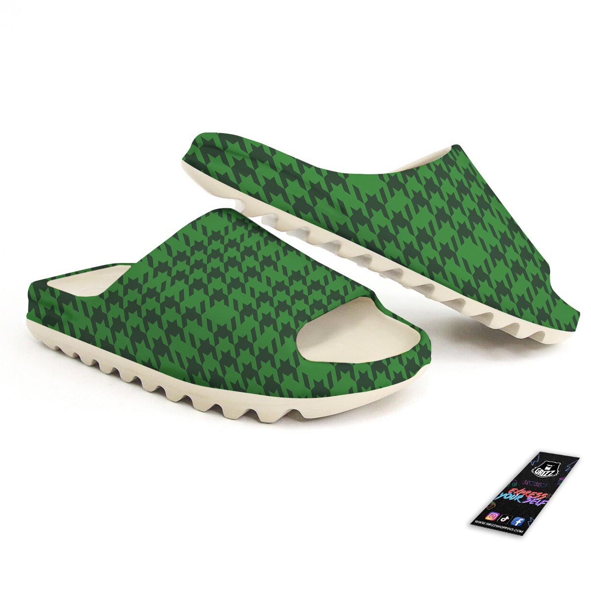 Houndstooth green Trippy Print Pattern Sandals-grizzshop