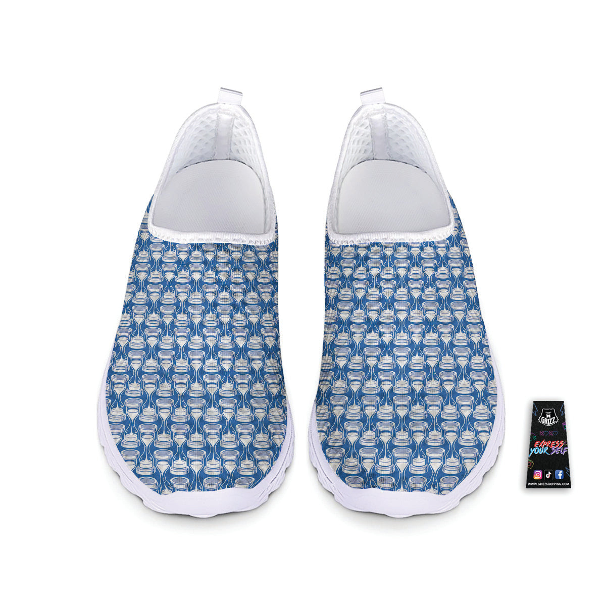 Hourglasses White And Blue Print Pattern Nurse Shoes-grizzshop