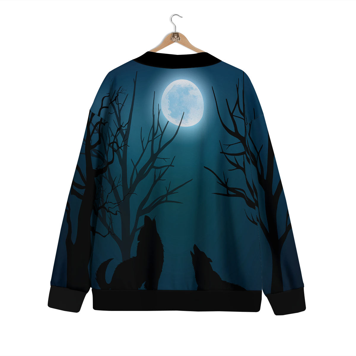 Howling Wolf At The Full Moon Print Cardigan-grizzshop