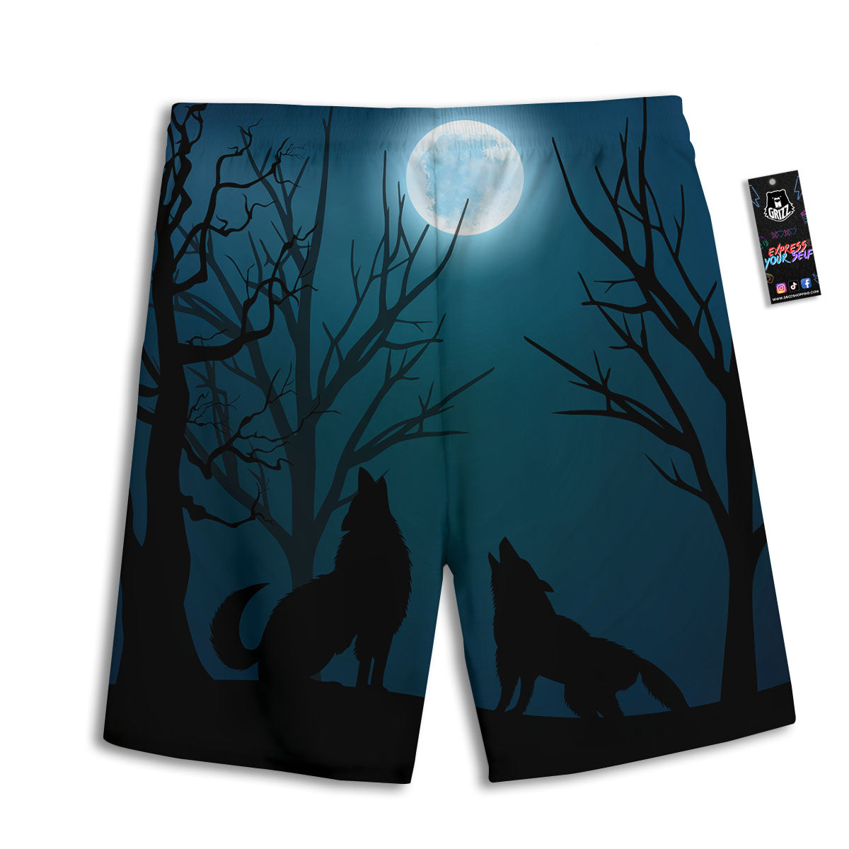 Howling Wolf At The Full Moon Print Men's Athletic Shorts