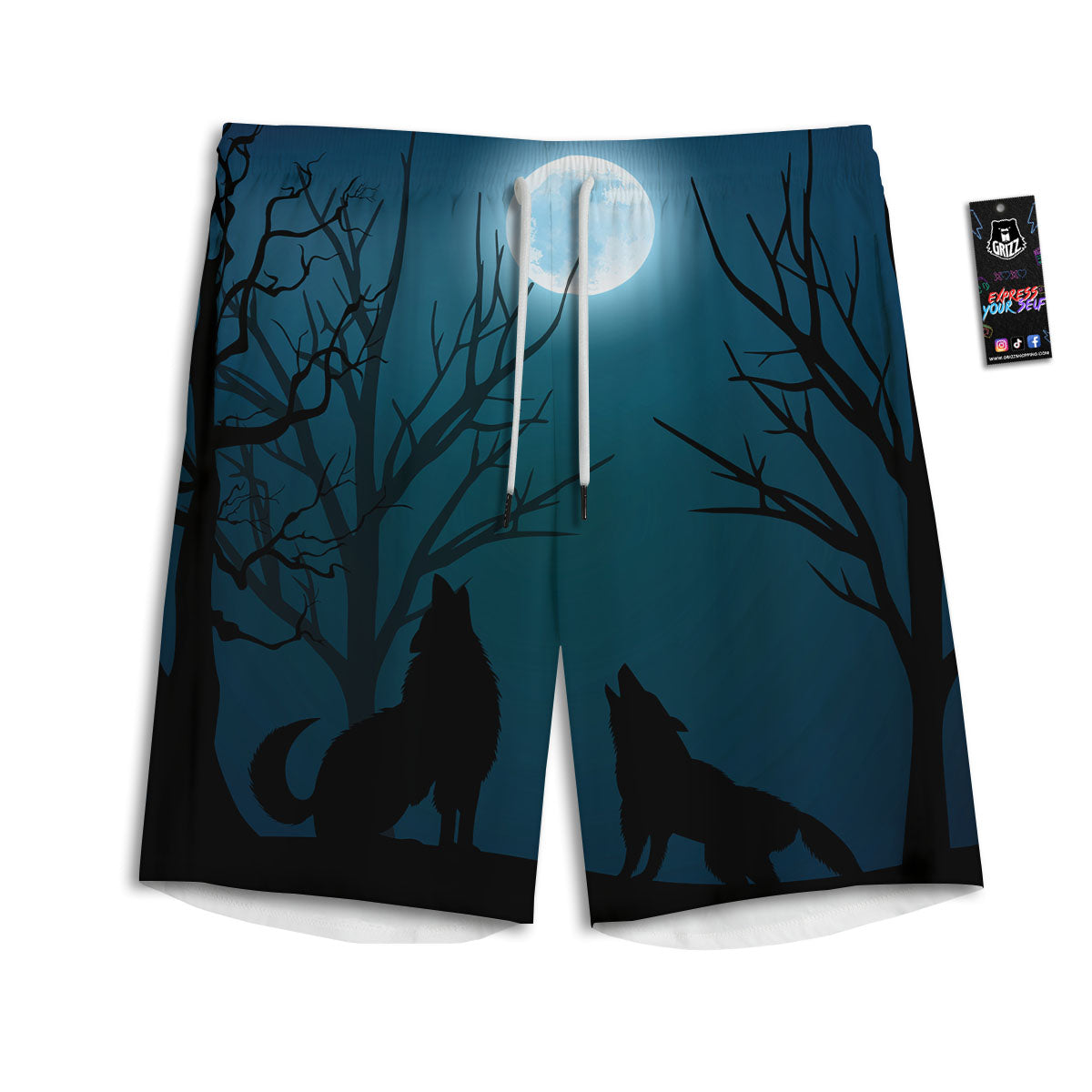 Howling Wolf At The Full Moon Print Men's Athletic Shorts