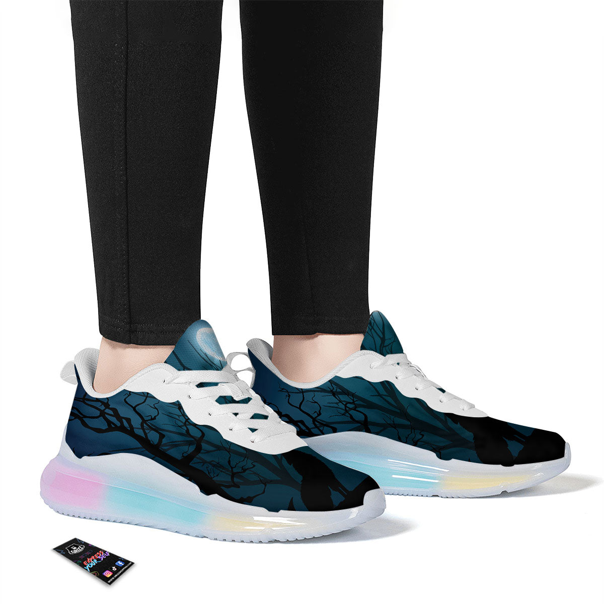 Howling Wolf At The Full Moon Print Running Sneakers-grizzshop