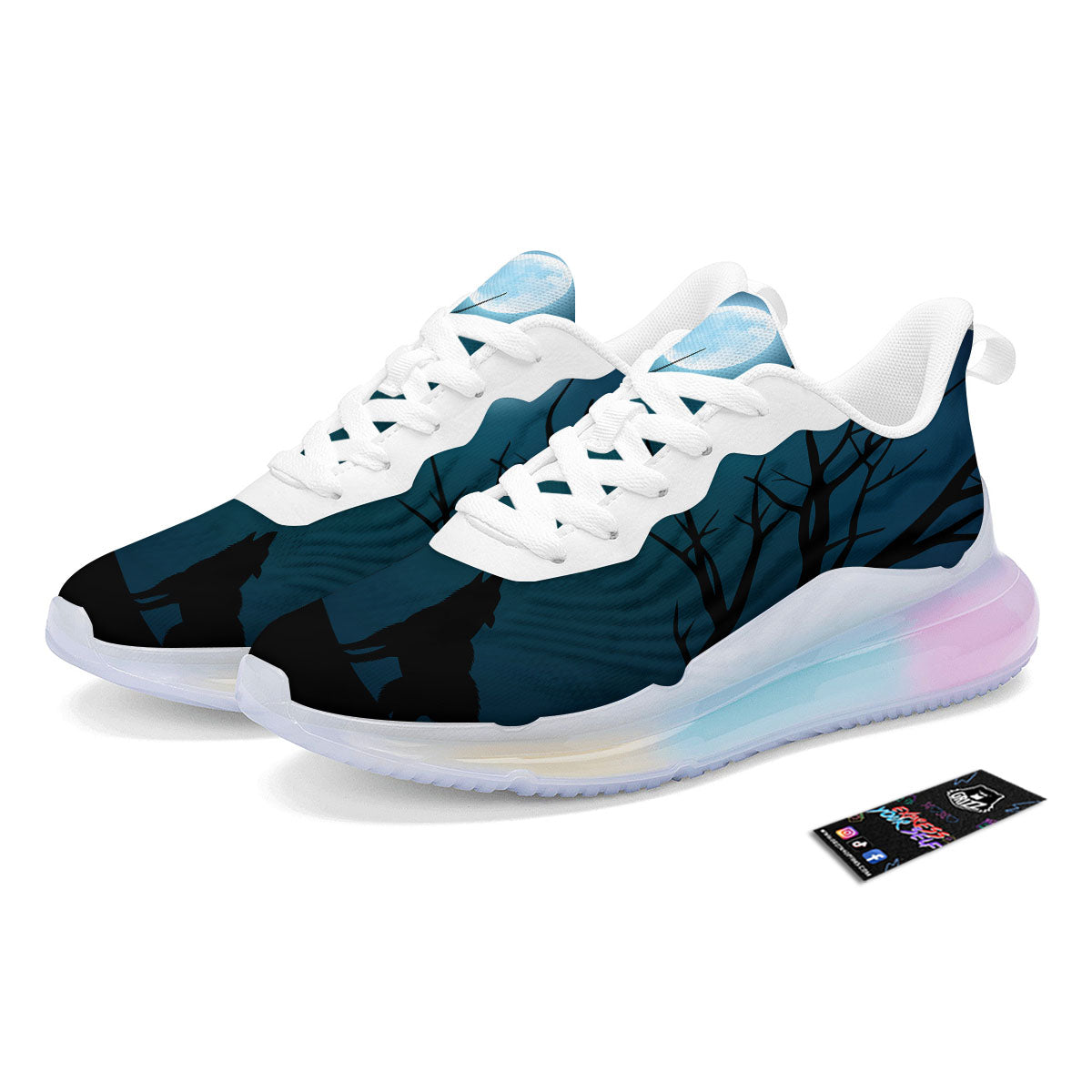 Howling Wolf At The Full Moon Print Running Sneakers-grizzshop