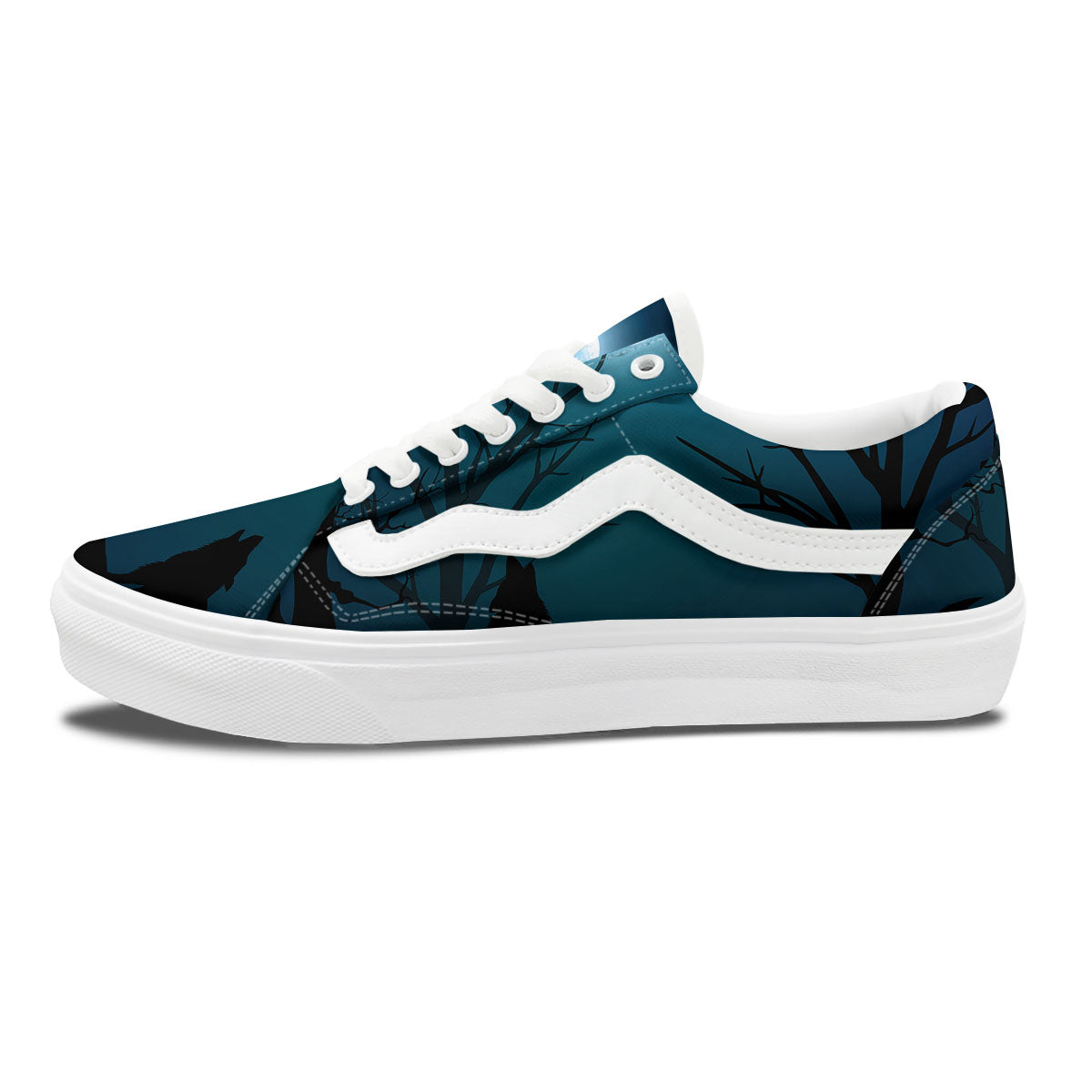 Howling Wolf At The Full Moon Print Skate Shoes-grizzshop