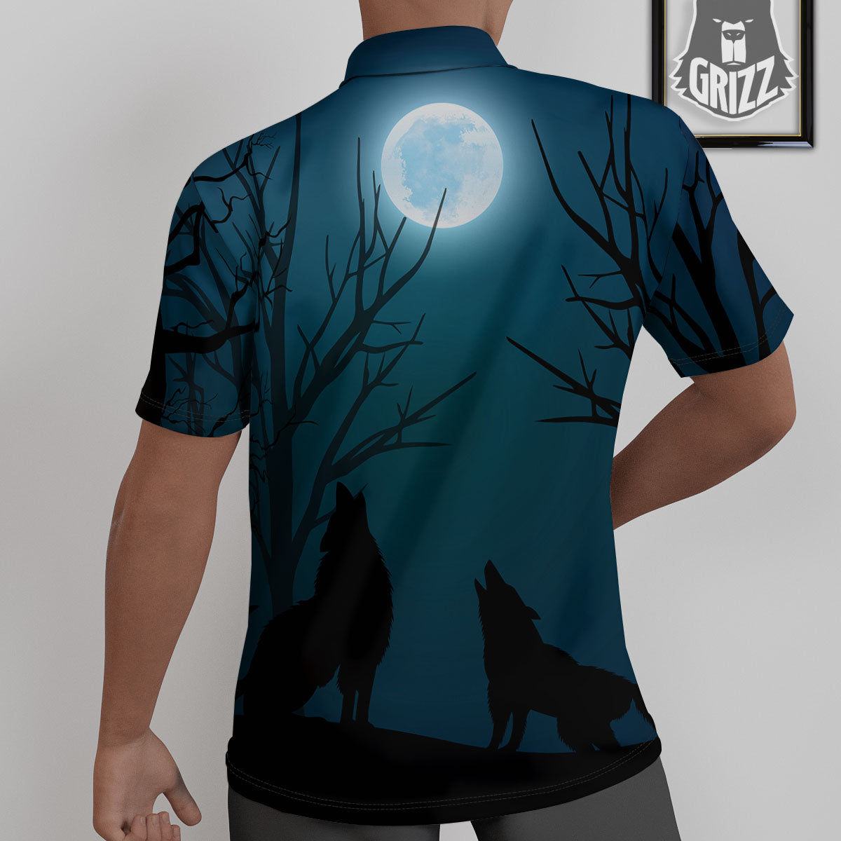 Howling Wolf At The Full Moon Print Untucked Shirts-grizzshop