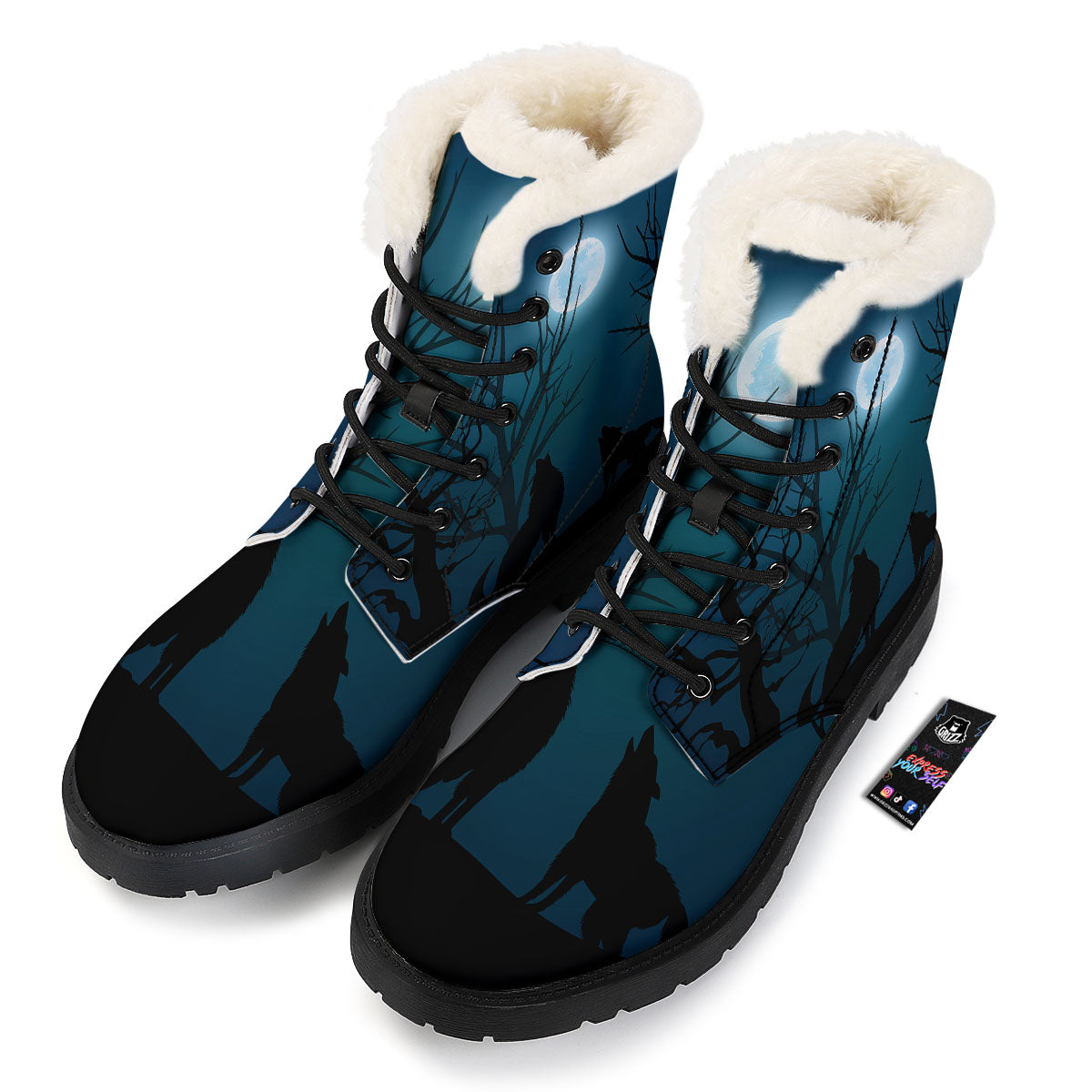 Howling Wolf At The Full Moon Print Winter Boots-grizzshop