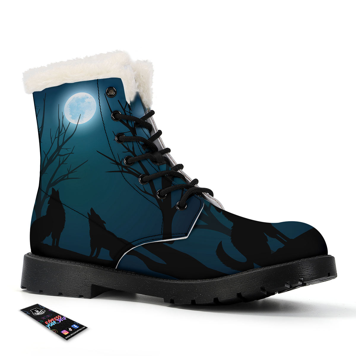 Howling Wolf At The Full Moon Print Winter Boots-grizzshop