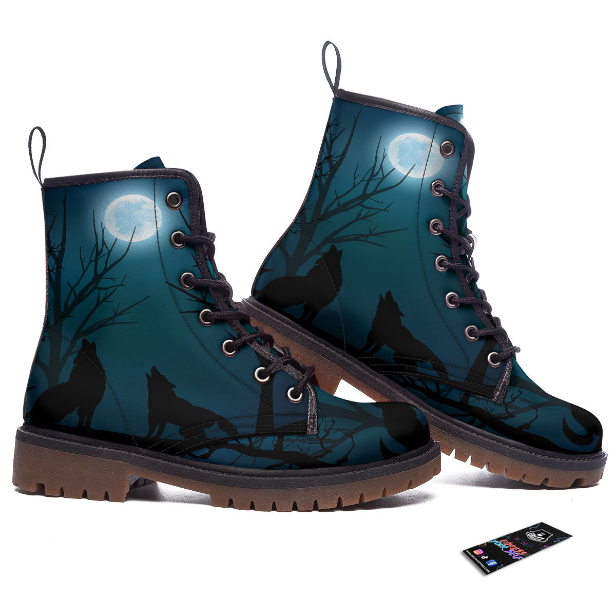 Howling Wolf At The Full Moon Print Work Boots-grizzshop
