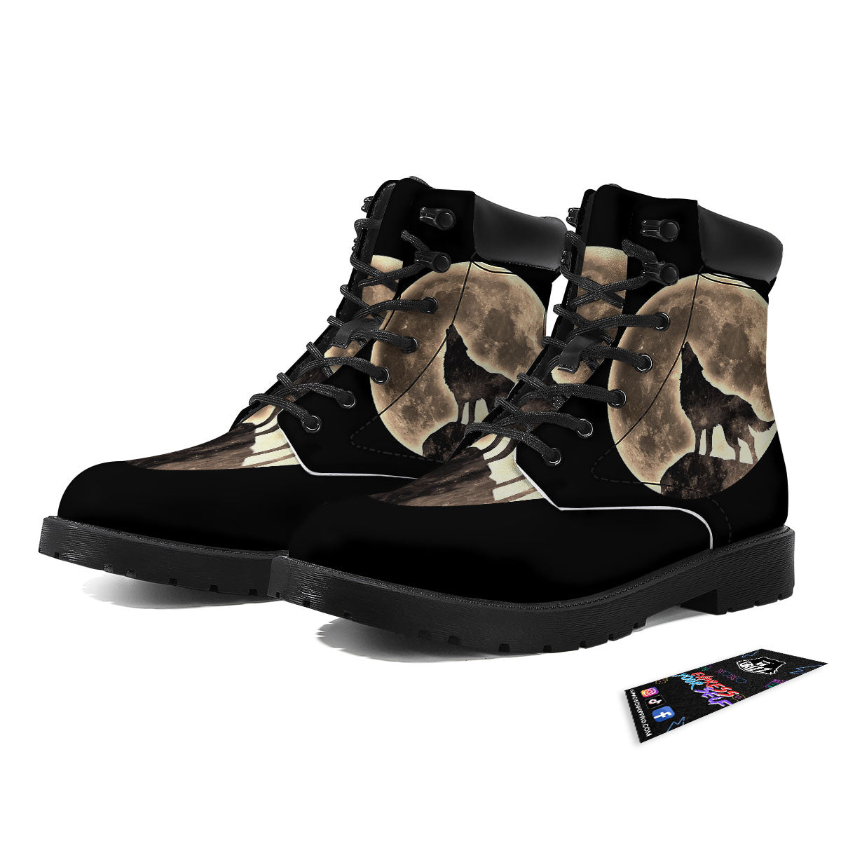 Howling Wolf Full Moon Print Boots-grizzshop