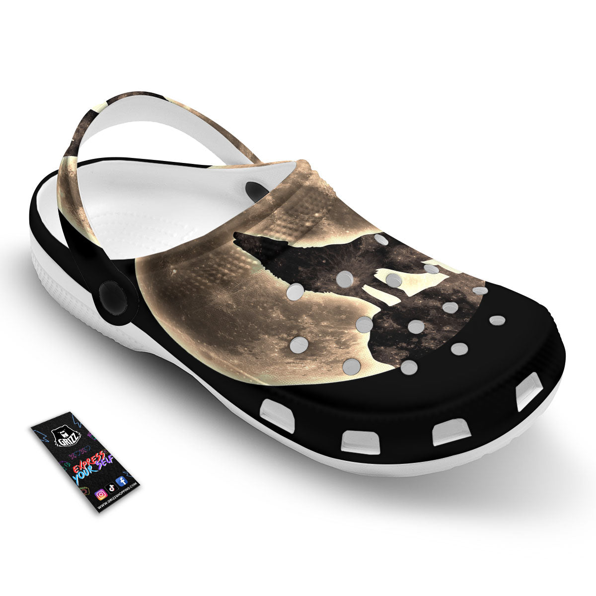 Howling Wolf Full Moon Print Clog-grizzshop