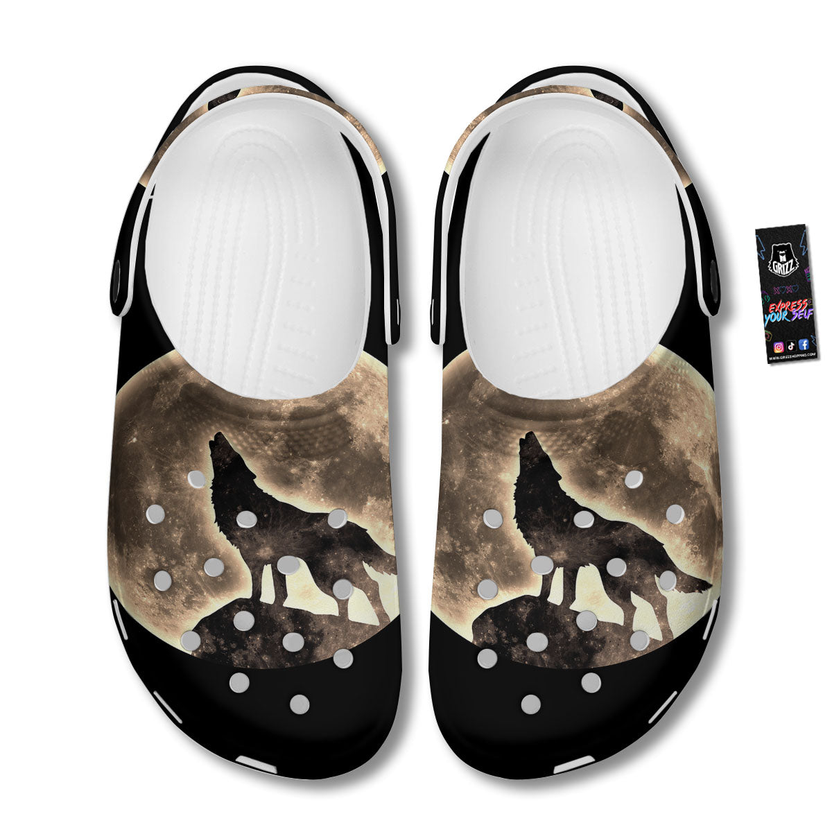 Howling Wolf Full Moon Print Clog-grizzshop