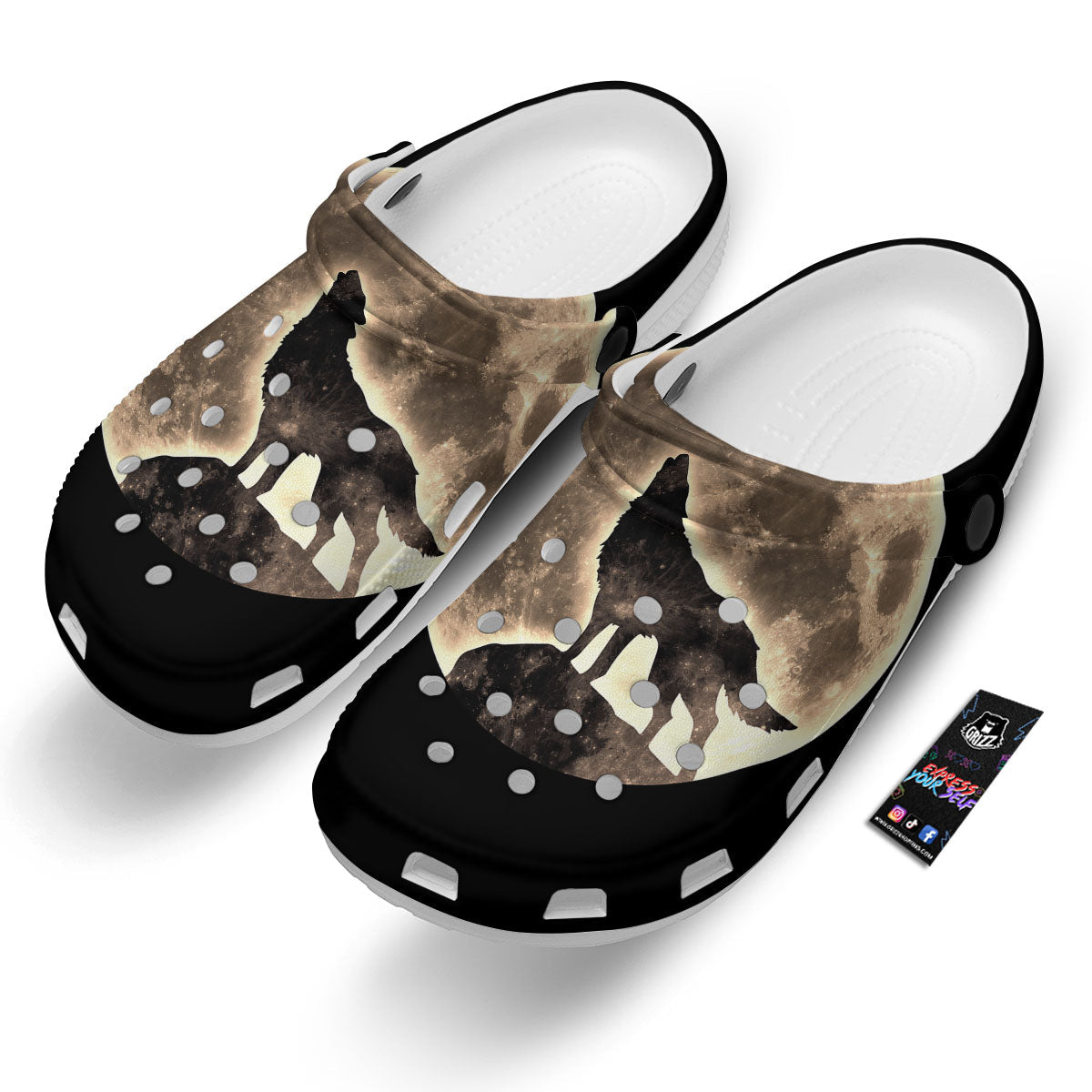 Howling Wolf Full Moon Print Clog-grizzshop