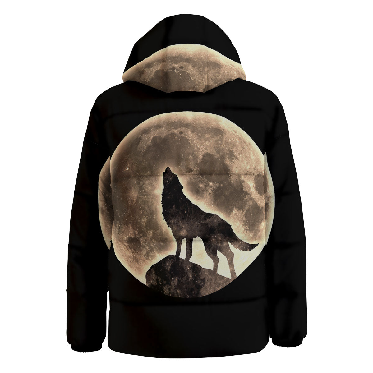 Howling Wolf Full Moon Print Down Jacket-grizzshop