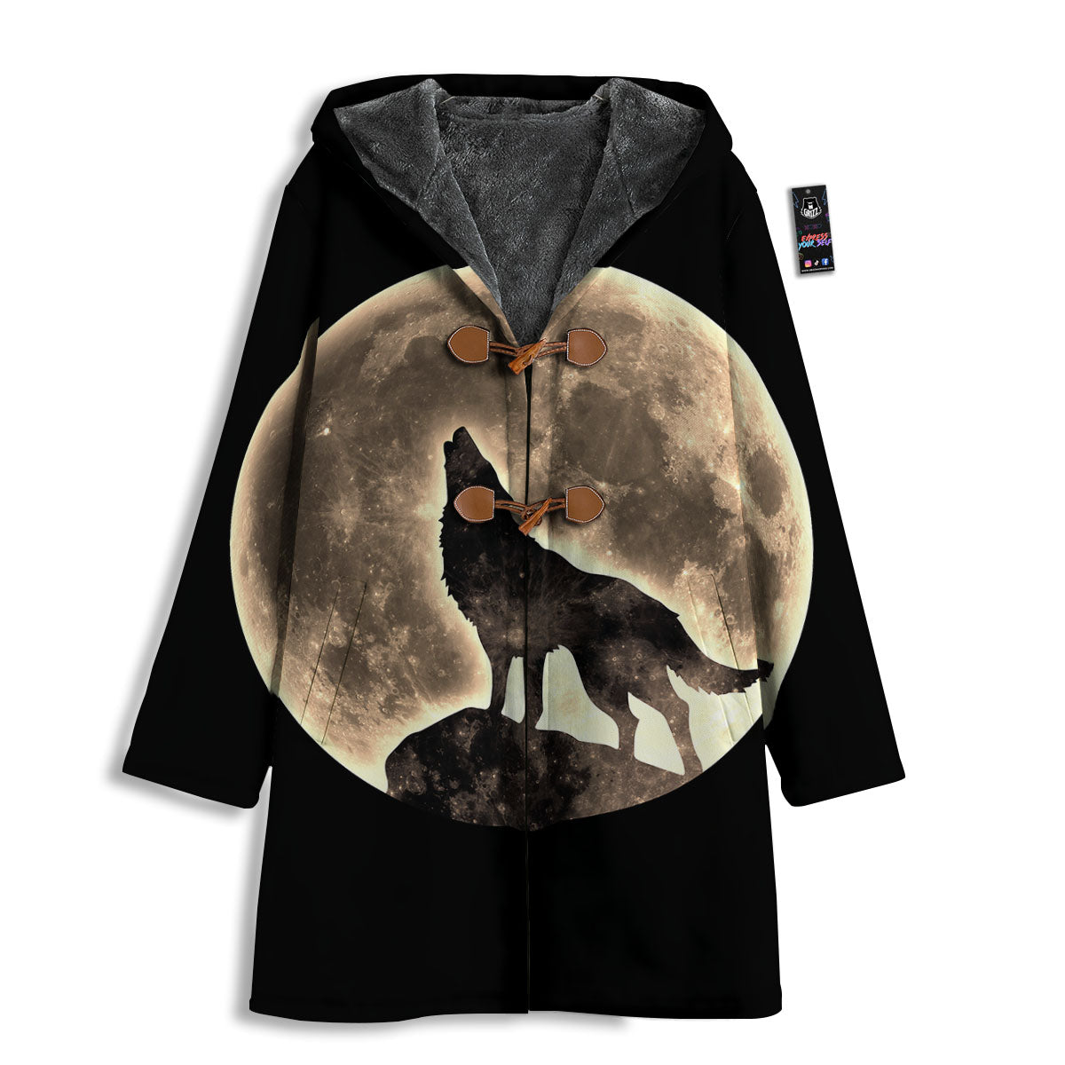 Howling Wolf Full Moon Print Men's Windbreaker Jacket-grizzshop