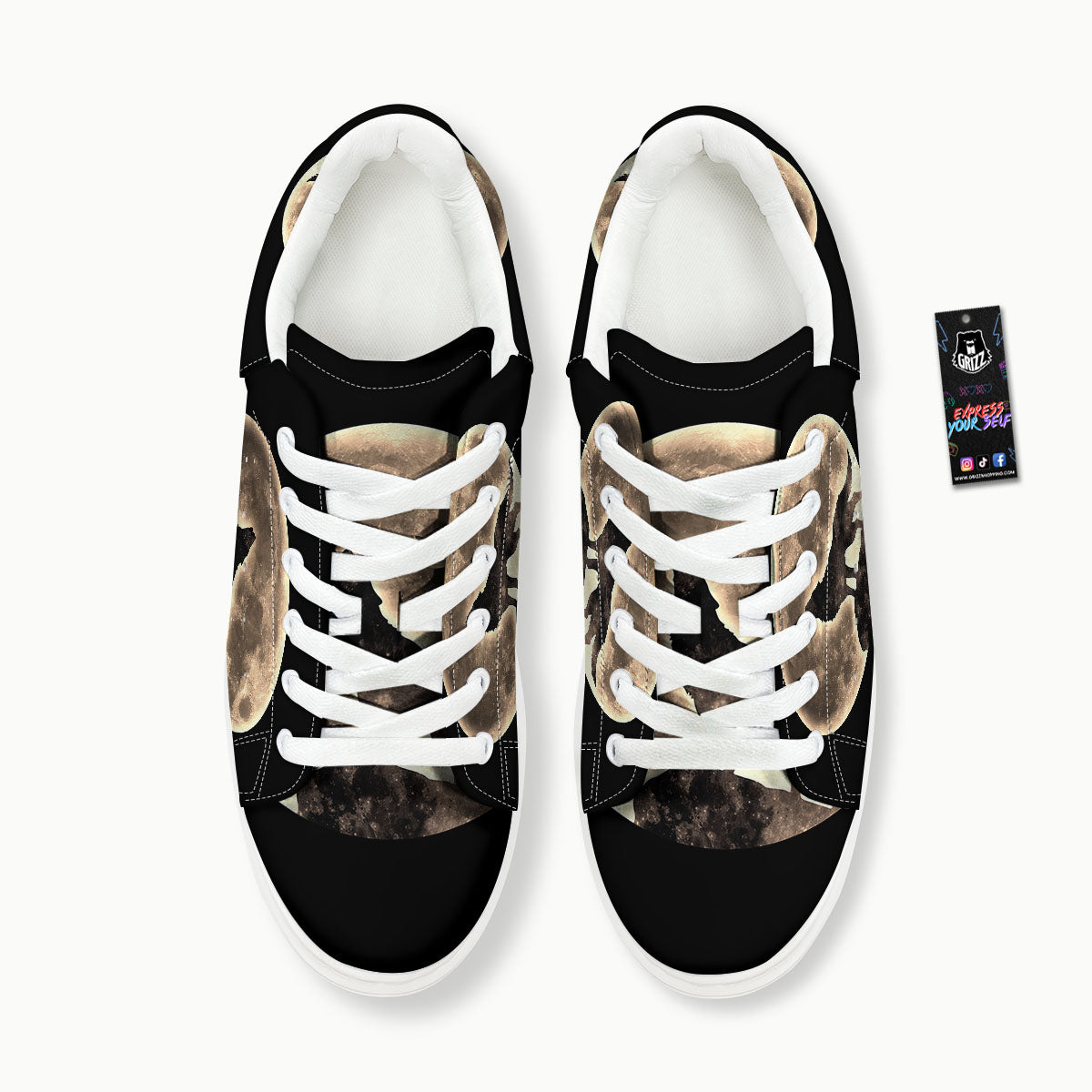 Howling Wolf Full Moon Print Platform Shoes-grizzshop