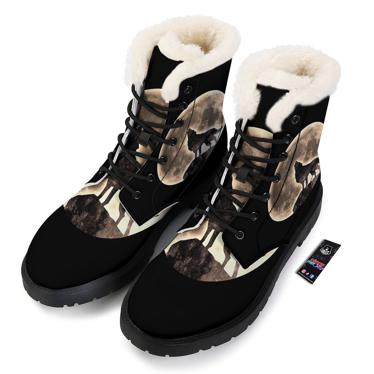 Howling Wolf Full Moon Print Winter Boots-grizzshop