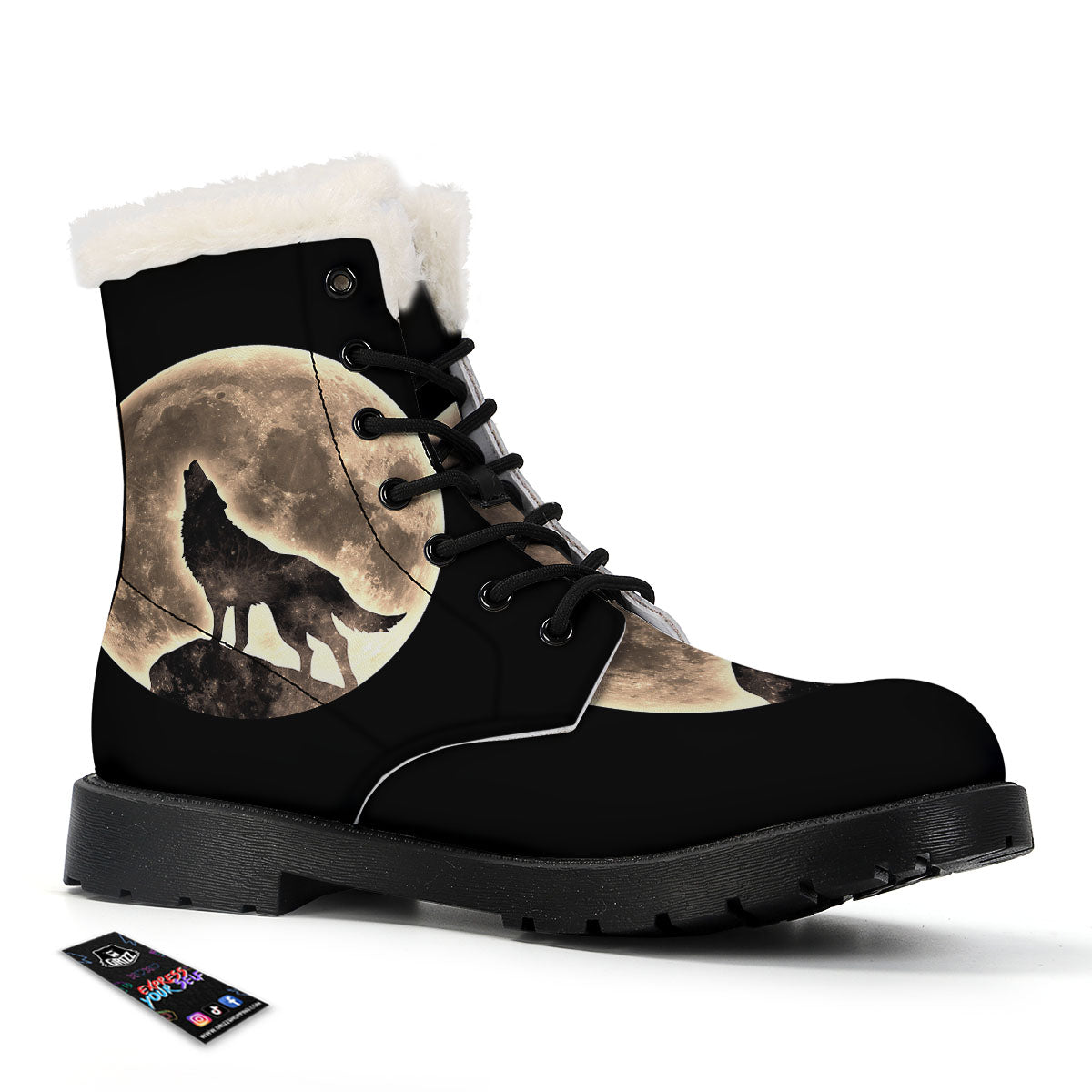 Howling Wolf Full Moon Print Winter Boots-grizzshop