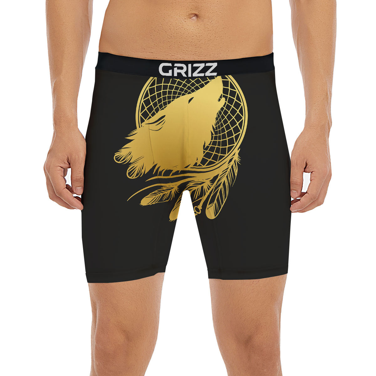 Howling Wolf Golden Bohemian Print Boxer Briefs-grizzshop