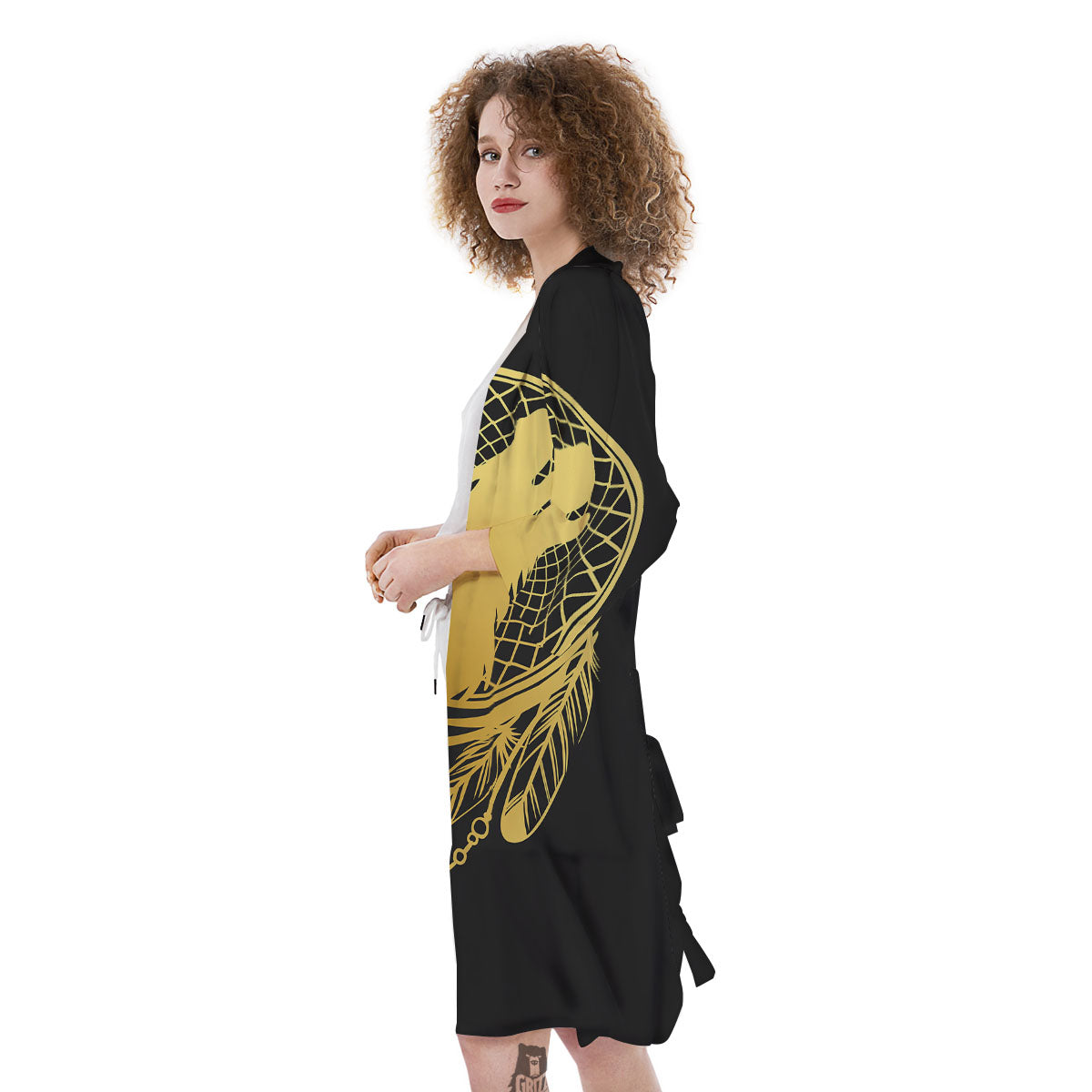 Howling Wolf Golden Bohemian Print Kimono-grizzshop