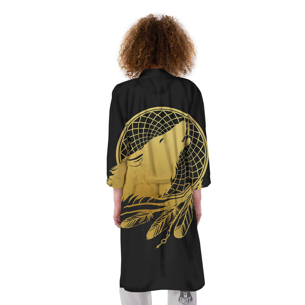 Howling Wolf Golden Bohemian Print Kimono-grizzshop