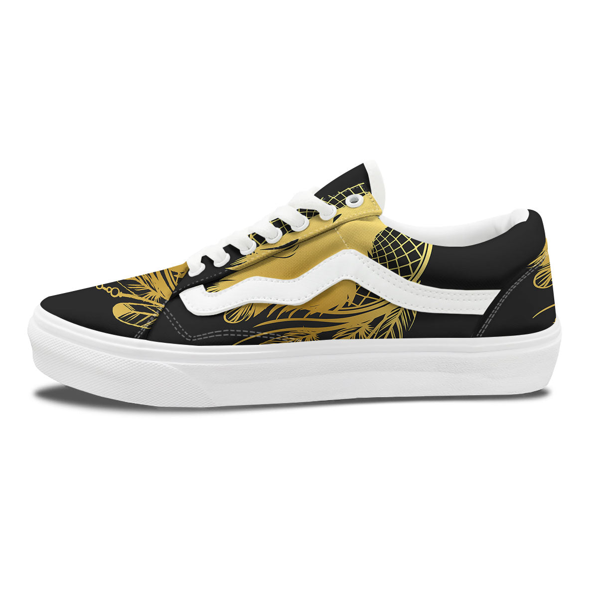 Howling Wolf Golden Bohemian Print Skate Shoes-grizzshop